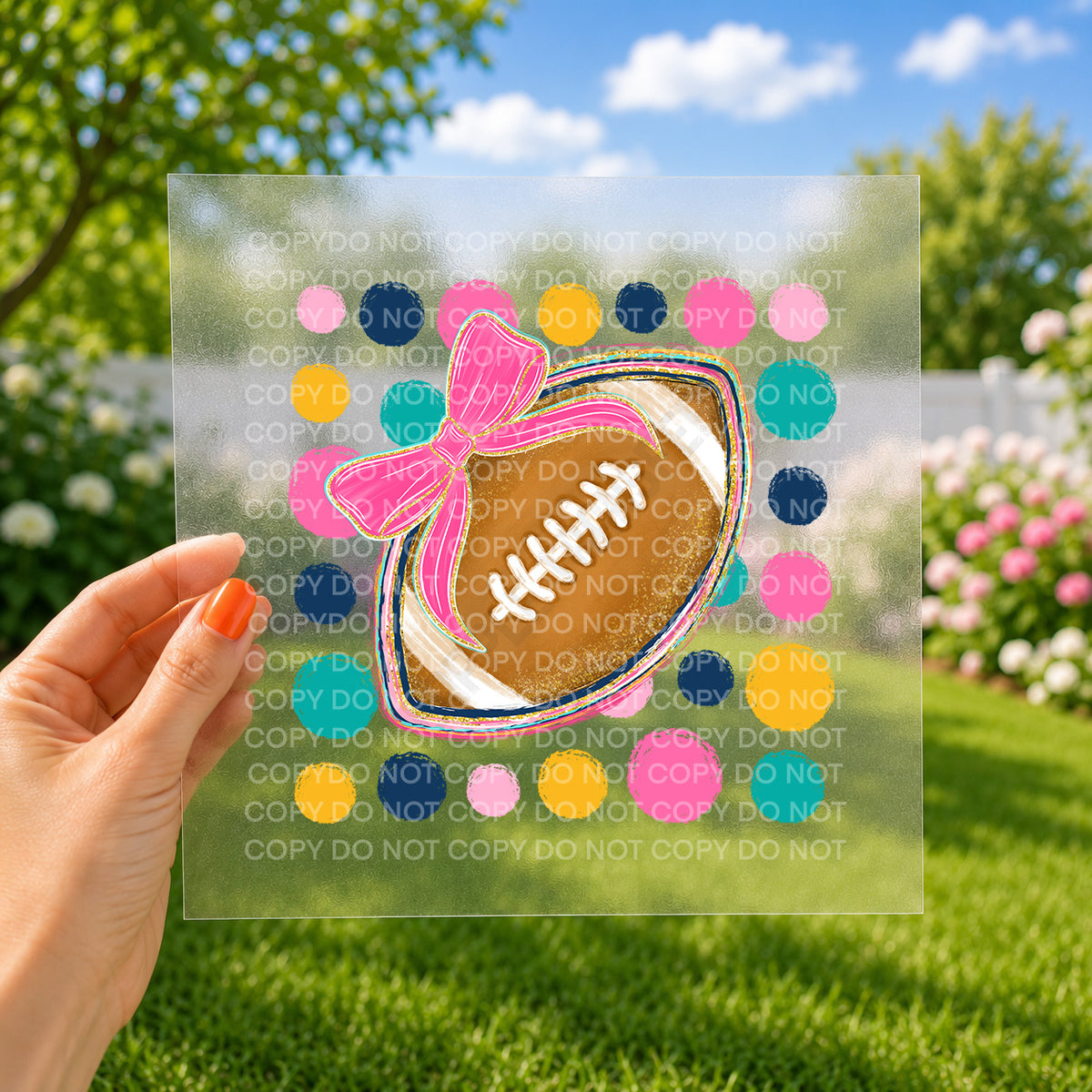 Football with dots and bow