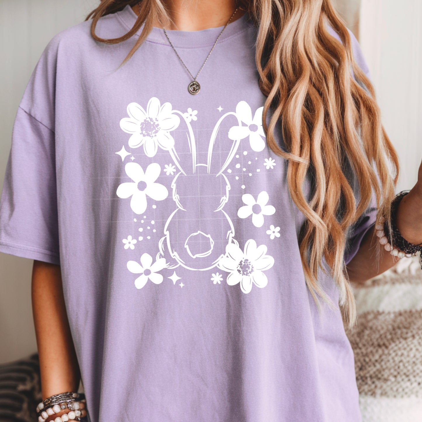 Easter bunny with flowers (white)