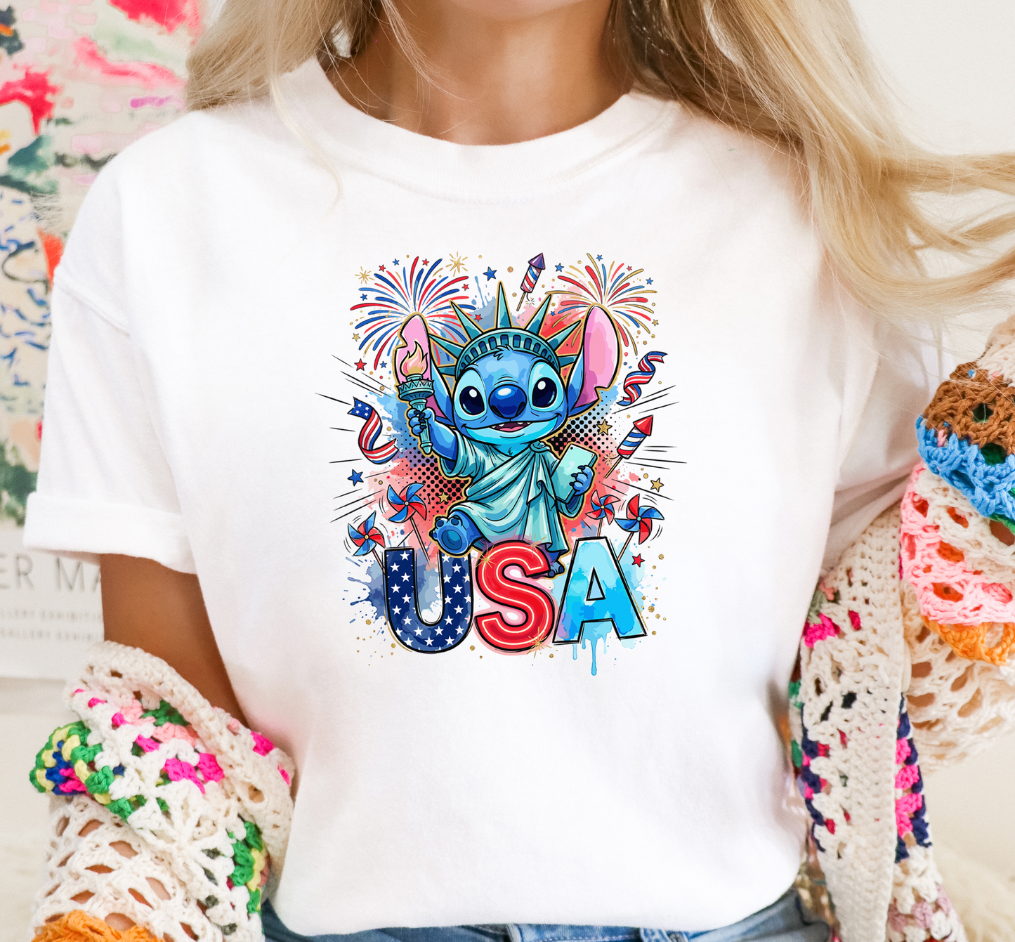 GLITTER PRINT - USA STITCH