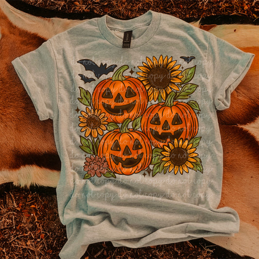 Pumpkins and sunflowers
