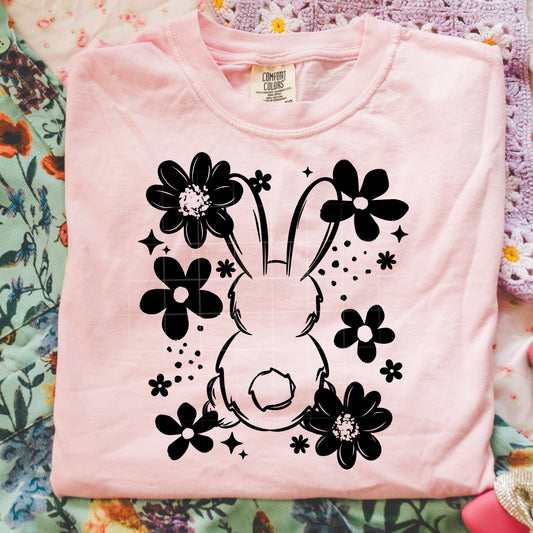 Easter bunny with flowers (black)