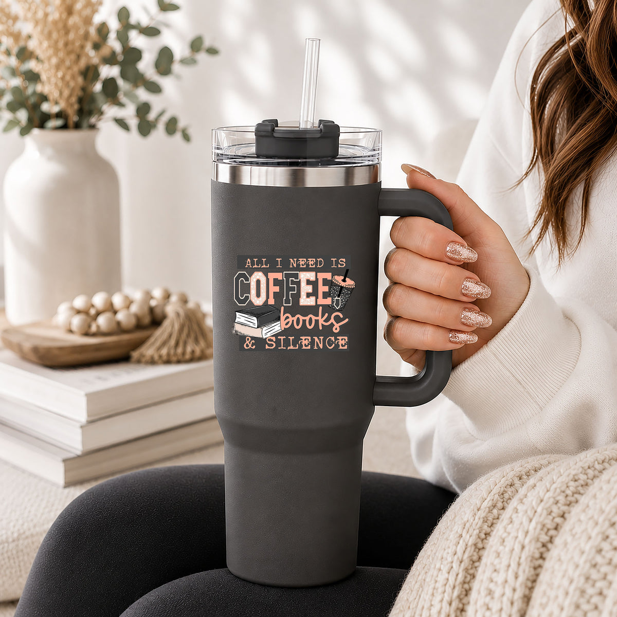 UV DTF - All I need is coffee, books & silence